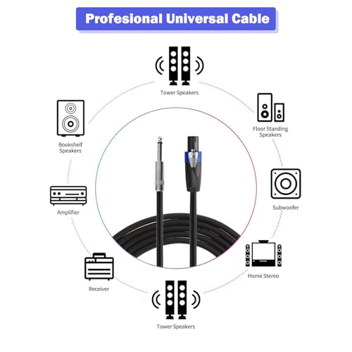 2 pack 50ft speakon to 14 inch male speaker cable 50 feet 635mm stereo audio connection cord 12 gauge awg wire 50ft2pack