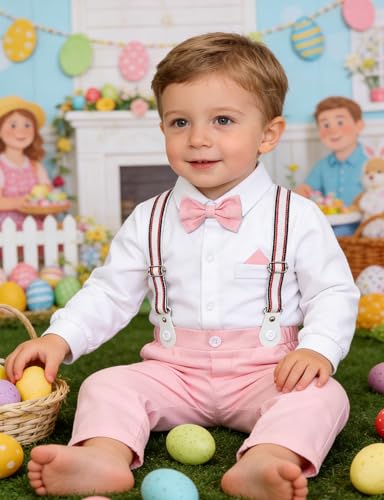 Image of A&J DESIGN Baby Boys Suits Infant Gentleman Formal Wedding Suspenders Outfit with Bowtie