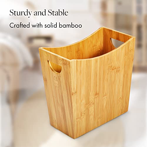Gobam Bamboo Garbage Basket - Rectangular Trash Bin With Handle Cut-Outs, Modern Slim Garbage Can For Bathroom, Bedroom, Office & Home - Natural, 11.4 X 6.1 X 11.4 Inches #TOP3