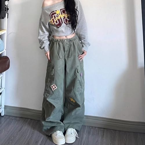 Vintage Cargo Pants for Women - Camo Wide Leg Pants with Adjustable Drawstring Baggy Coquette Wide Legs y2k Clothes2