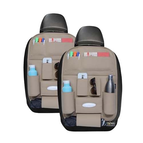 Image of Neodrift 'Seat Master Lite' (Set of 2) | (Color - Beige) Premium 7D Car Seat Organizer, Universal Fit, Multi-Pocket Storage for Bottles, Mobile, Keys, Documents, Tissues