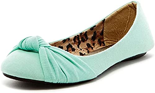 Charles Albert Classic Ballet for Women - Elegantly Designed Knotted Front Canvas Round Toe Dress Flats Work Shoes for Women, Seafoam, 8