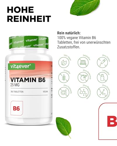 Vitamin B6 als P-5-P - 365 Tabletten - Hchdosiert mit 25 mg (Pyridoxal-5-phosphat) - Premium: Bioaktives Vitamin B6 - Ohne unerwünschte Zusätze - Vegan