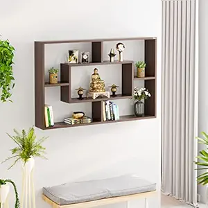 BLUEWUD Crafte Engineered Wood Wall Decor Floating Shelf Display Rack Decorative Hall D?cor for Living Room Home Furniture (Wenge)
