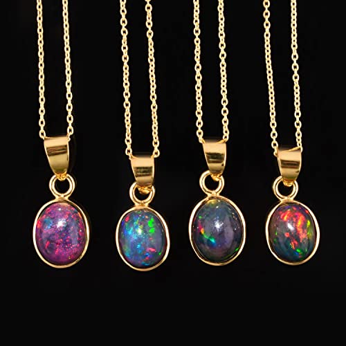 14K Gold Plated Black Opal Dainty Pendant Necklace for Women - October Birthestone - 925 Sterling Silver Jewelry 20 inches - Bezel Pendant Necklaces Gift for Her4
