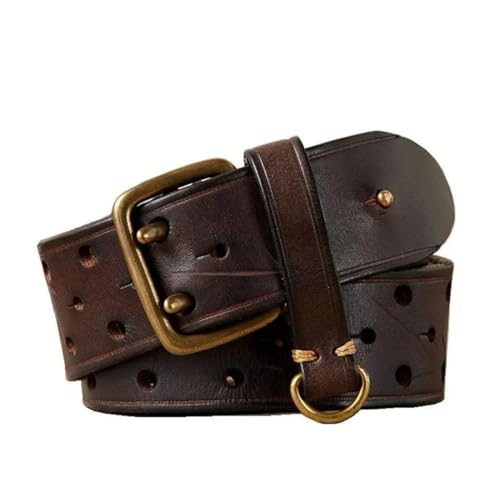 Men's 3.8Cm Wide Genuine Leather Belt, Double Pin-Buckle Male Jeans Belts2