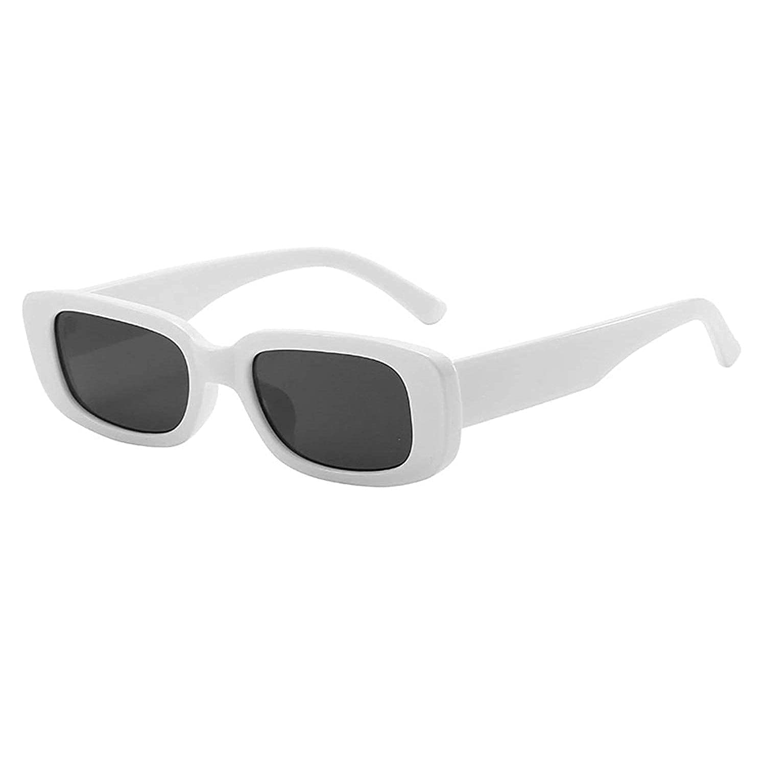 izaan mart Women's Retro Driving Rectangular Mirrored Sunglasses White Frame, Black Lens (Medium, Set Of 1)-picture-19
