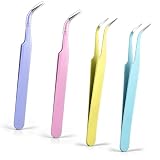 Larrel 4 Stück Pinzetten Set Gebogen, Antistatische Edelstahl Präzisionspinzette mit Spitzer Spitze, Bastelpinzetten für Scrapbooking Schmuckherstellung DIY Handwerk Maniküre Kosmetik