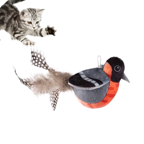 keloppasit 鳴き声のする猫おもちゃ | かわいい羽ばたき翼 - リアルな鳥の形猫おもちゃ - メンタル刺激と身体運動と退屈解消に、屋内屋外対応、家庭用、誕生日・クリスマス・イースターの贈り物に