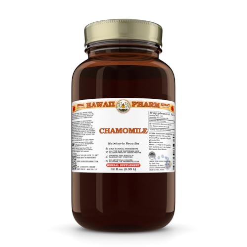 Chamomile (Matricaria Recutita) Dry Flower Tincture, Made in Hawaii, Organic Raw Materials, All Natural, Vegan, Pure Liquid Extract - 32 fl.oz