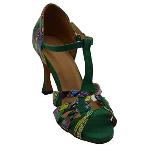 SHUTUP.DANCE Zapatos de baile latino para mujer, con barra en T, talón personalizado suave o suela de goma, salón de baile tango salsa, color Verde, talla 38 EU