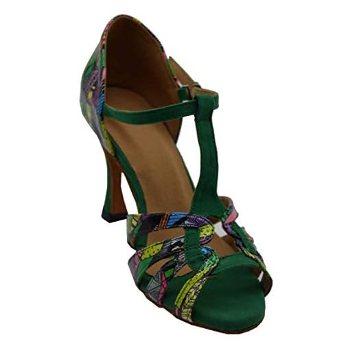 SHUTUP.DANCE Zapatos de baile latino para mujer, con barra en T, talón personalizado suave o suela de goma, salón de baile tango salsa, color Verde, talla 38 EU