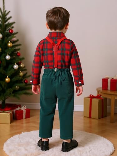 Image of Boarnseorl Baby Boys Pants Sets,Toddler Gentleman Outfits,Infant Long Sleeve Shirt + Pants + Bow Tie + Suspenders