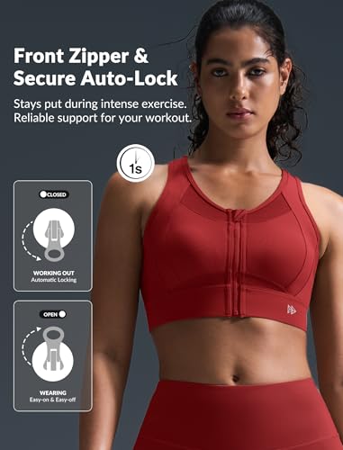 Image of Yvette Women's Sports Bra Front Zipper High Impact Support Mesh Racerback | Plus Size Friendly,Sewn-in Pads Stay Put,Wirefree & Supportive,Breathable,Secure Zip Closure,For Large Bust,Running,Gym,HIIT