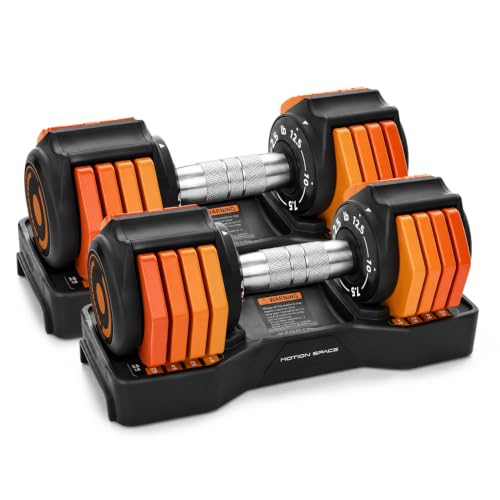 Adjustable Dumbbells Set 12.5LB Pair, 1-Sec Fast Adjustable 5 Free Weights, Premium Comfort Non-slip Metal Handle, Compact Size for Full Body Home Workout by Motion Space - Used condition - US$102.62