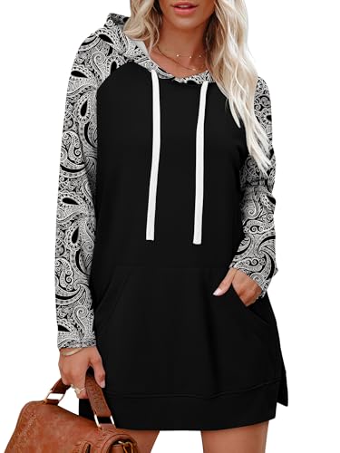 KISSMODA Women Hoodies Dress Long Sweatshirts Dress Raglan Sleeves Oversized Sweatshirts with Pocket 2025 Fall Winter Trendy