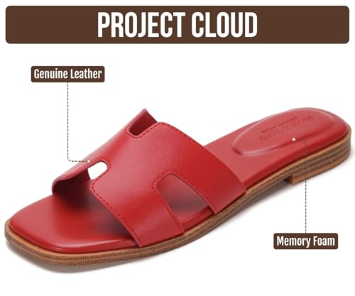 Image of Project Cloud 100% Genuine Leather Sandals for Women 2026 - Fashion Flat Womens Sandals with Memory Foam Insole Slides Sandals Women Footwear - Mules Women's Sandals (Jannel)
