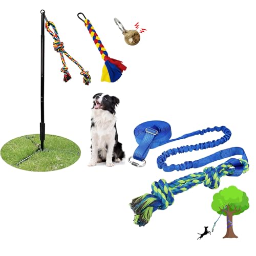 SYOOY Dog Bungee Tug Toy Hanging from Tree,Outdoor Tether Tug of War Interactive Rope with Chew Lure for Small Medium Large Dogs (Blue) Tether Tug Outdoor Dog Toy