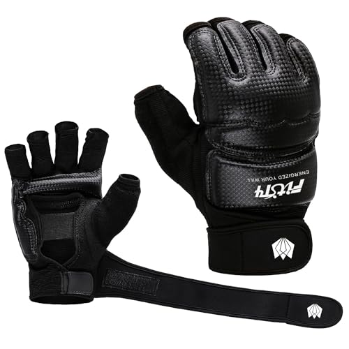Fitst4 Sports Half Mitts Mma Training Boxing Punch Bag Kickboxing Sparring Grappling Martial Arts Muay Thai Taekwondo Wrist Wraps Support Gloves For Women Men Black L thumb #1