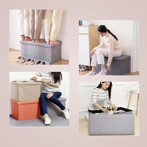 Image of Kuber Industries Pack of 2 Storage Stool - Square Toy Box, Foot Rest, Folding Seat, Wardrobe Organizer for Clothes-Books, Living Room Storage Box | S ZH001BU | Navy Blue