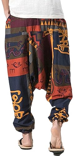 perdontoo Mens Womens Harem Pants Loose Fit Boho Yoga Hippie Aladdin Drop Crotch Trousers3