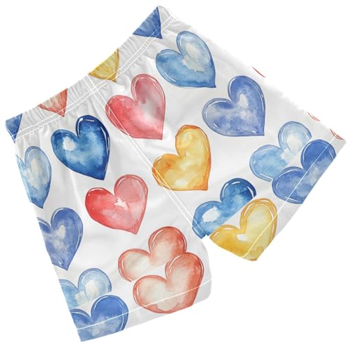 Pigsaly Boys' Swim Board Shorts Bright Watercolor Love Colorful Hearts Boy's Swim Trunks Kids Swimwear XS2