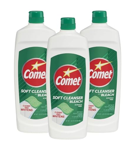Comet No Scent Soft Cleaner with Bleach Cream 24 oz (Pack of 3) All Purpose Bathroom & Kitchen Cleaner Removes Stains & Cuts Through Grime No Scent Cream Formula Bottle