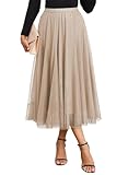 Happy Sailed Womens Skirts Tulle Elastic High Waisted Mesh Layered A-Line Flowy Long Skirts for Women Date Night Outfits Trendy 2026 Apricot Medium