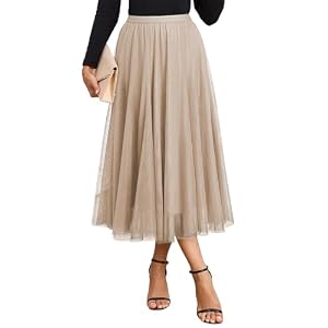 Happy Sailed Womens Tulle Skirt Fall Fashion Elastic High Waisted A-Line Layered Flowy Long Tutu Skirts Date Night Outfits