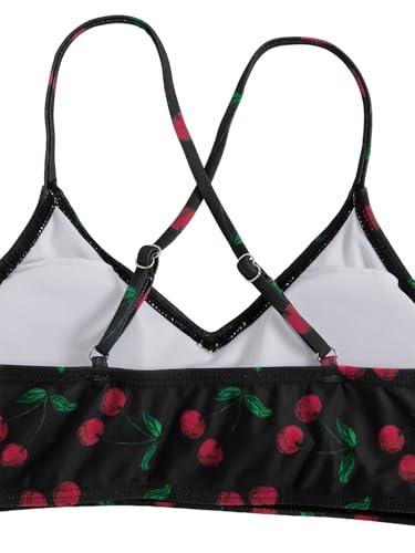 Image of Floerns Girl's 3 Piece Swimsuit Cherry Print Cute Bikini Set with Cover Up Skirt