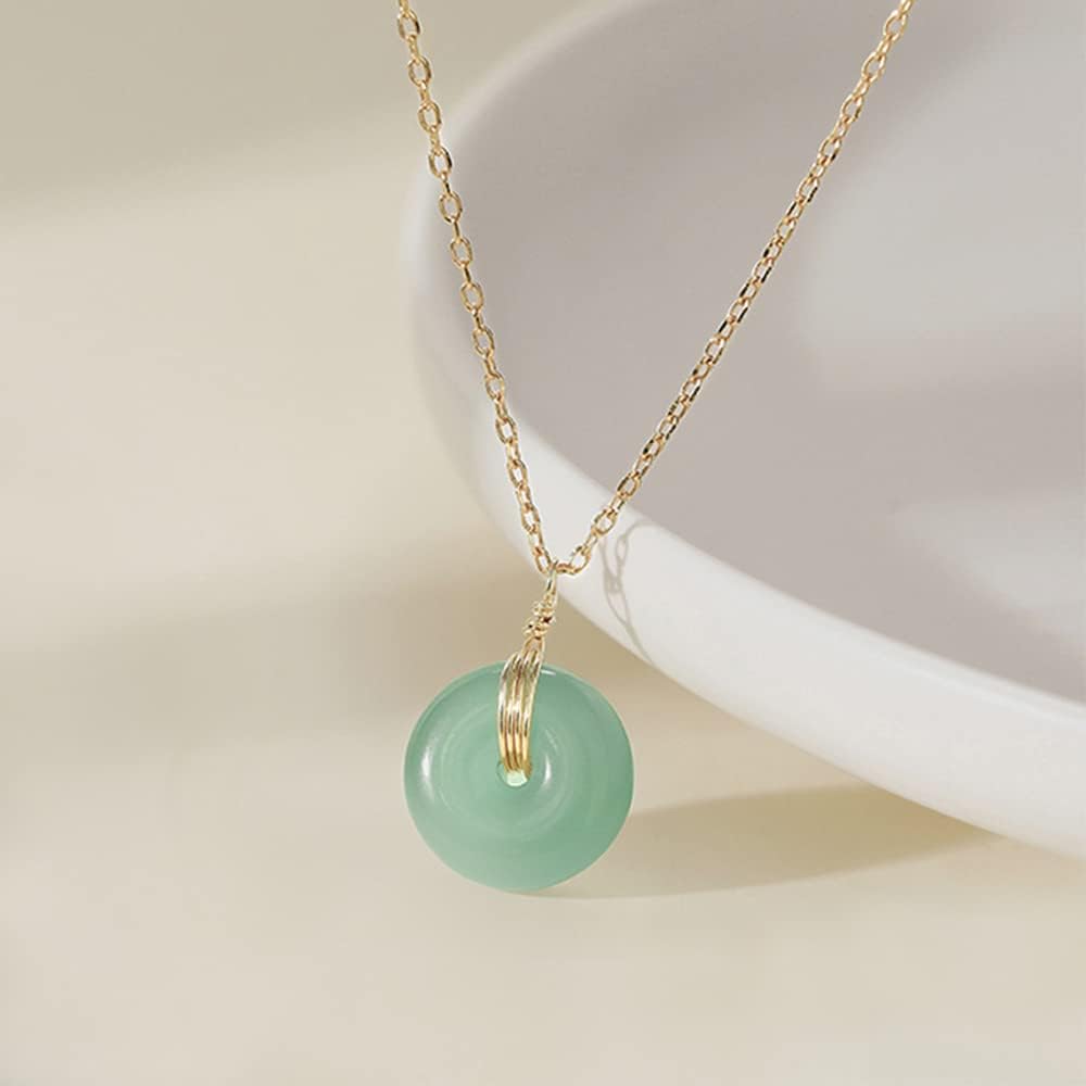 Natural Green Jade Donut Necklace for Women, Green Healing Gemstone Pendant Choker, Gold Plated Circle Pendant with Good Luck, Gift for Women, Mom, Length adjustable, 18'' - Image 2