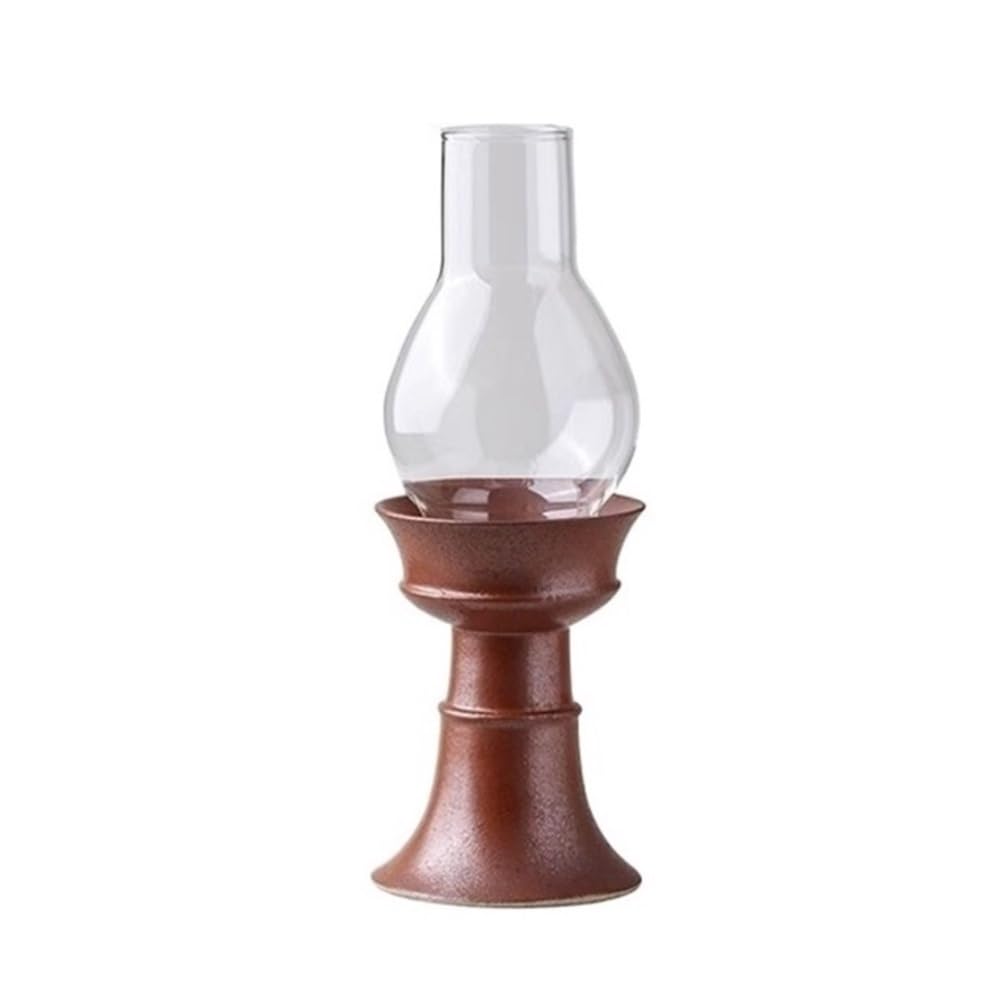 Candle Holder Ceramic Candle Holder With Glass Lampshade Retro Home Aromatherapy Decorative Ornaments(Red)