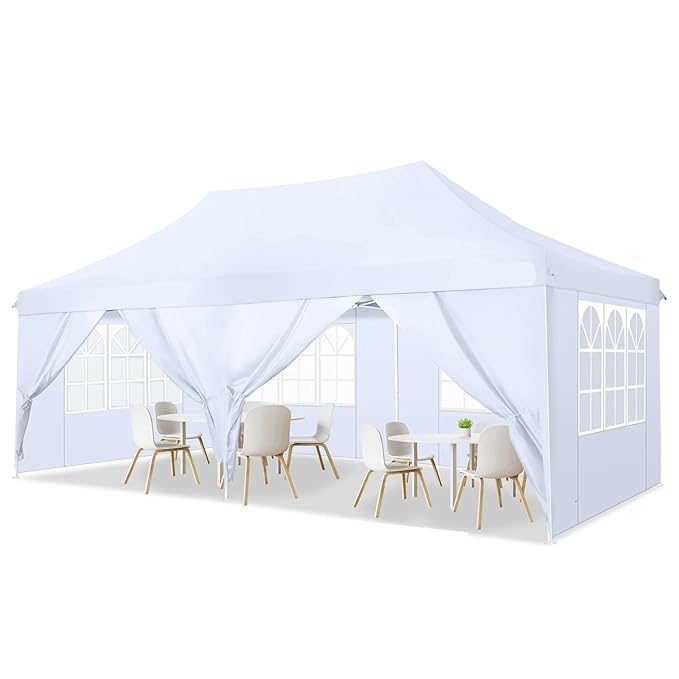 10x20 ft Canopy Tent Outdoor, Folding Tent for Outdoor Party, Event, Wedding & Camping - Perfect Garden Outdoor Tents (White with 6 Side Covers)