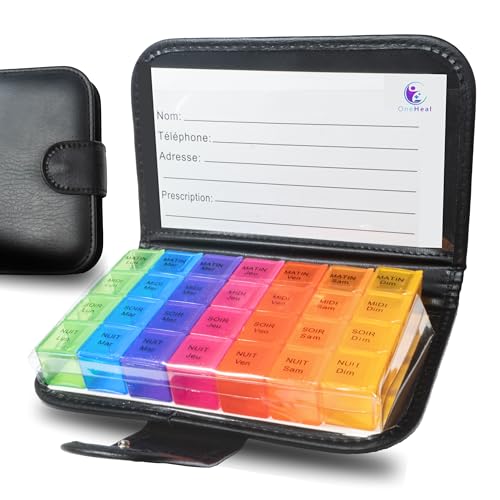 Pilulier Semainier FRANCAIS 7 jours | Mensuel Matin Midi Soir Nuit | Medicament pour jour de semaine | hebdomadaire Grande capacité | Arc-en-ciel | Ideal Voyage Homme...