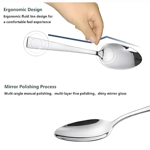 Image of Stainless Steel Spoons Set, Premium Dinner Spoons for Home & Kitchen, Luxury Dining Tableware Cutlery Set Gift for House Warming, Silver Imperial Design (12-Baby Imp Spoon)