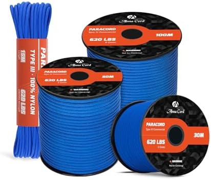 Abma Cord Paracord 620lbs 4mm Nylon Rope 9 Strands (15m-30m-50m-100m) Type III Parachute Cord - Max. 280kg - Forest Camo, 30m