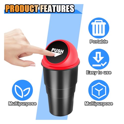 Image of KITUREK Mini Car Trash Can with Lid, Leakproof Car Garbage Can Bin, Automotive Cup Holder Rubbish Bin for Front Back Seat Storage (Red /1PC)