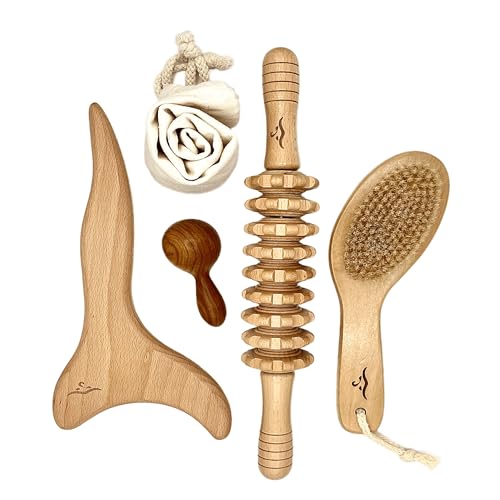 Body Sculpting Tools for Full Body - Cellulite-Busting Wood Therapy Massage Tools - Massage Tools Include Lymphatic Drainage Tool & Dry Brush- Smooth and Tone Your Skin with Natural Beauty Solutions