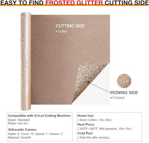 Image of HTVRONT Glitter HTV Vinyl Roll - 10 inch x 8ft Brown Heat Transfer Vinyl for T Shirts, Glitter Iron on Vinyl for All Cutter Machine - Easy to Cut & Weed for Craft Design (Brown)