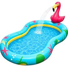 Kiddie Pool with Sprinkler | Kiddie Pool for Kids, Inflatable Toddler Pool, Toddler Inflatable Swimming Pool with Splash Pad, Summer Water Toys for Toddler Outside, Summer Toys, Flamingo