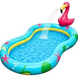 Kiddie Pool with Sprinkler | Kiddie Pool for Kids, Inflatable Toddler Pool, Toddler Inflatable Swimming Pool with Splash Pad, Summer Water Toys for Toddler Outside, Summer Toys, Flamingo