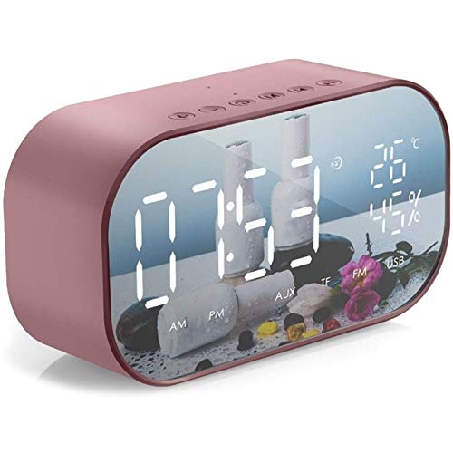 Radiowecker, Wireless Bluetooth Lautsprecher, USB-Ladegerät, TF-Kartenspiel, Thermometer, große Spiegel Led dimmbar Anzeige