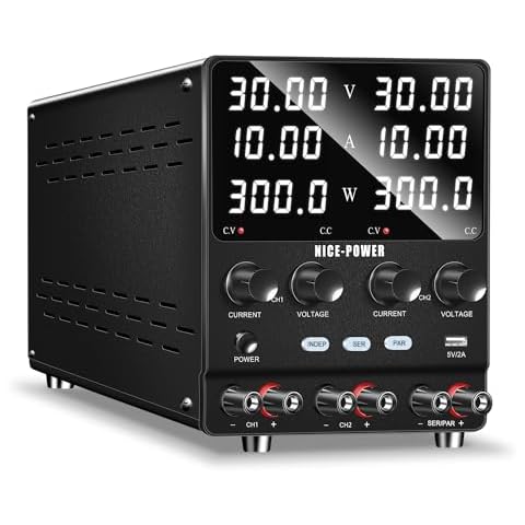 NICE-POWER Dual DC Power Supply Variable: 30V 10A Adjustable Switching Regulated Series (60V 10A) Parallel (30V 20A) High Precision 5V/2A USB Port Bench Lab Power Supplies Cover