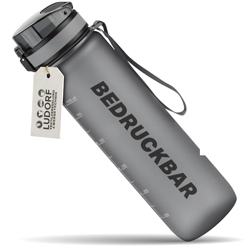 #teamludorf CAMPOS Trinkflasche 1L Anthrazit – BPA-frei & auslaufgehemmt – Sport Wasserflasche für Fitness, Schule & Büro – personalisierbar – Tritan Kunststoff mit Handschlaufe