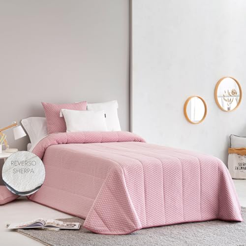 Edredón BURBUJA Rosa, reverso de SHERPA para cama juveniles e infantiles, relleno de 150 gr y tejido borreguito suave de 220gr para la época de frío. Medida cama 105. Incluye solo edredón