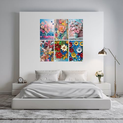 Image of SiddArtify Floral Impasto Painting Set - Pink Blue and Red Flower Art Prints - 300GSM Board - 8x12 Inch - Pack of 6 Wall Room Decoration art Poster Prints