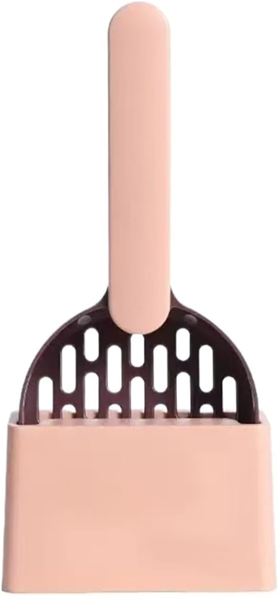 2SET Cat Litter Scoop with Base Cleaning Cat Litter Shovel Kitten Toilet Cleaning Tools Pet Supplies(Coffee Pink 2SET)