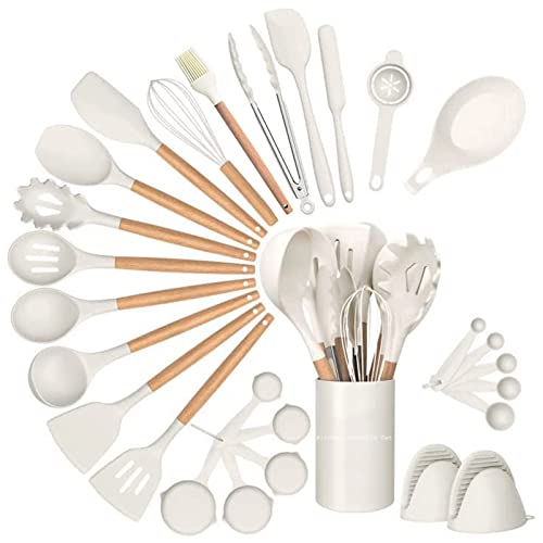 Set d'ustensiles de cuisine, 28 ustensiles de cuisine en silicone, Spatule, Tournevis, Pince, Cuillère pour ustensiles de cuisine antiadhésifs et résistants à la chaleur.,Blanc