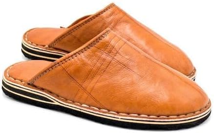 Babouches Berbères En Cuir – Fait Main Au Maroc – Bleu – Bout Rond – Homme