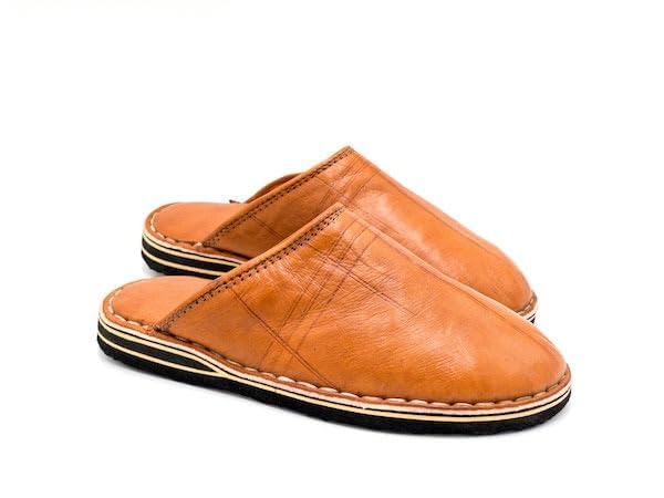BABOUCHES en CUIR bout rond - Berbères 100% ARTISANALE fait main au maroc - Homme et Femme couleur noir marron bleu rouge (marron camel, Système Taille...